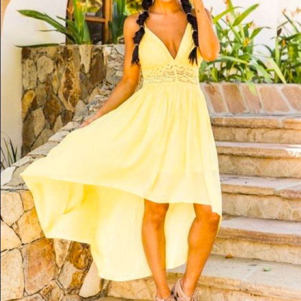 PINK LILY YELLOW HIGH-LOW CAPTURE THE SUNSET DRESS